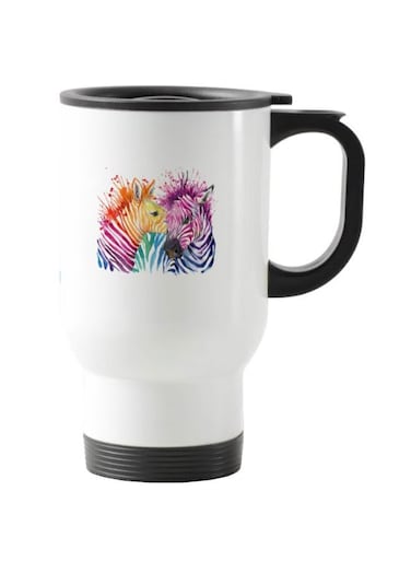 Zebra Printed Travel Mug White 13centimeter