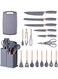 19-Piece Silicone Kitchen Utensil Set &acirc;&euro;&ldquo; Heat-Resistant Nonstick Cooking Tools with Wooden Handles in Grey &acirc;&euro;&ldquo; Includes Stainless Steel Knives, Chopping Board, Spatula, Turner, Whisk, Spoon, Tongs, Measuring Cups &acirc;&euro;&ldquo; Complete Cookware Set for Modern Kitchens