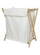 MOSIKER Laundry Basket with Lid,Beige Large Tall Fabric Foldable Freestanding Clothing Hamper Bamboo Handles