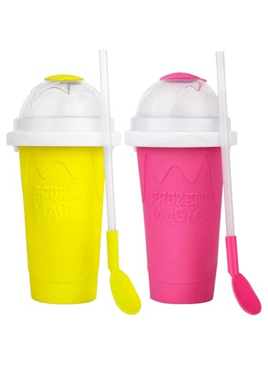 AWH Slushy cup Slushie Maker Cup,Frozen Magic Slushy Cup - Create Delicious Slushies Anywhere with This Fun and Cool Slushie Maker Cup! (Red＋Yellow)