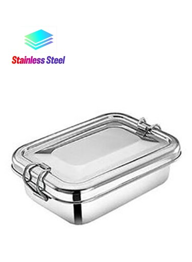 3-Pieces Rectangle Stainless Steel Lunch Box Silver 14cm