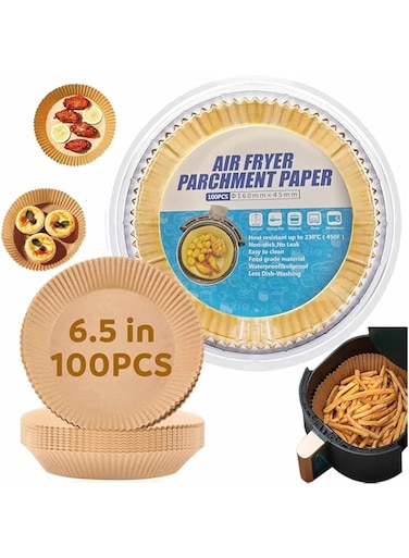 Teyesun 100 Pcs Air Fryer Disposable Paper Liner,Non stick Disposable Air Fryer Liners, Baking Paper for Air Fryer Water proof, Oil proof, Parchment for Baking Roasting Microwave 6.3inch/16cm