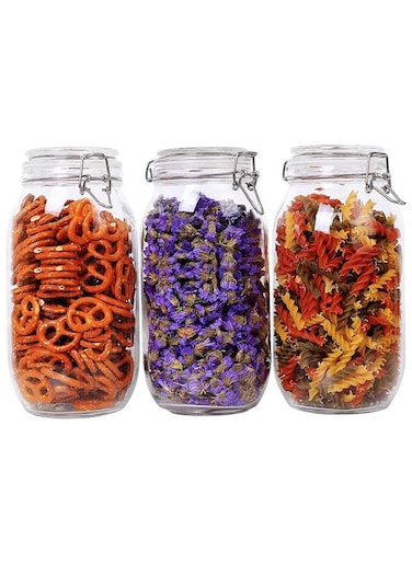 AKDC Glass Storage Jars With Lids 2000Ml Food Canisters Set Of 3