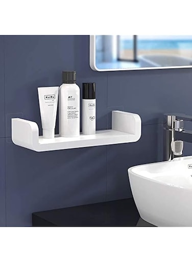 Sulfar Self Adhesive Wall Mounted Plastic Bathroom Shelf for Shower, Kitchen, Bedroom, Toilet, 12.5 inch