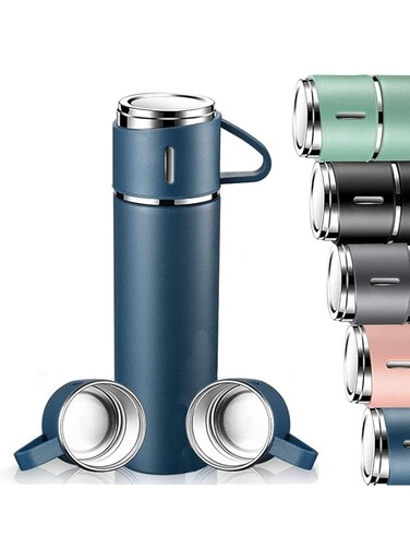 MAGA ZONE Leak Proof Vacuum Insulated Flask - 500ml/17.6oz Stainless Steel Thermo Bottle with Cup for Coffee, Water, Hot and Cold Drinks, Lightweight (Blue) - Model QA5487D