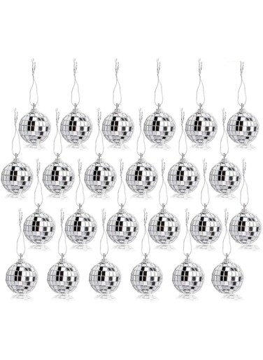 JIAKAI 24 Pcs Silver Disco Mirror Ball for Party Decoration, Christmas Tree Wedding Birthday Party Ornaments(4CM)