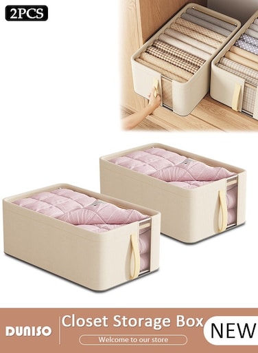 2 pcs Foldable Closet Storage Organizer,Wardrobe Clothes Organizer with Steel Ring Support, Washable Closet Storage Boxes with Carrying Handles,Home Bedroom Office Cupboard Storage Basket &amp; Storage Bins for Clothes,Jeans,Pants,Sweaters,Dress,Toys