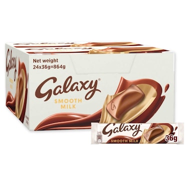 Galaxy Smooth Milk Chocolate Bar, 36g Pack of 24