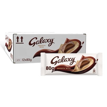 Galaxy Smooth Milk Chocolate Bar, 80g Pack of 12