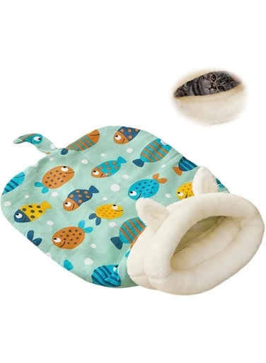 Azonee Cat Sleeping Bag for Indoor Cats, Winter Soft Plush Semi-Enclosed Bed, Winter Warm Cat Sleeping Bag for Cats 6-8kg, 55 * 45 CM, (Blue-L)
