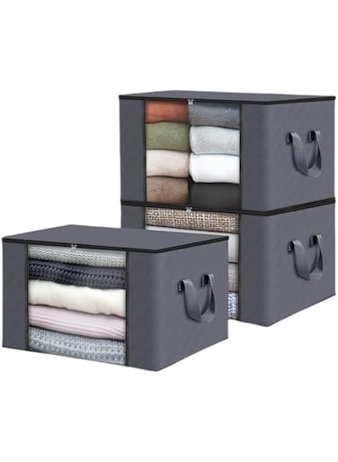 3 Pcs Large Capacity Sized Bags Large Wardrobe Organizer with Clear Window Clothes Storage Organizer Foldable Durableand Carry Handles， multi-purpose