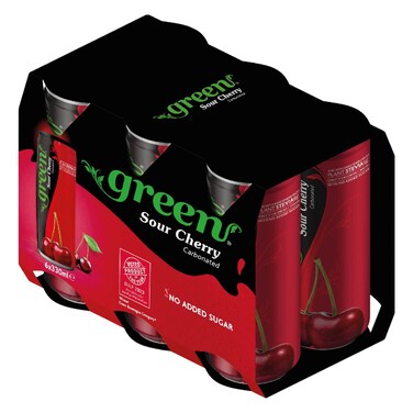 Green Sour Cherry Flavour Carbonated Can, 330ml Pack of 6