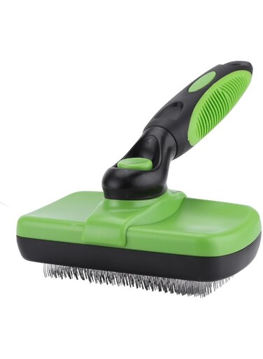 HBSTUDIO Self Cleaning Slicker Brush for Dogs, Cats &amp; Pets-One Click Cleaning Function-Gentle &amp; Effective Cat, Pet &amp; Dog Hair Remover-Dog Grooming Accessories for Small, Medium &amp; Large Dogs(Green)