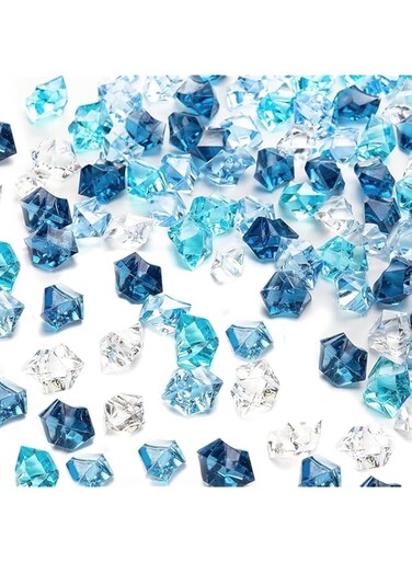 Tazweeq Mixed Color Blue Vase Fillers, Acrylic Fake Crushed Ice Rocks Fish Tank Vase Centerpiece Party Table Scatter Props Display (1KG, About 825 Pcs)
