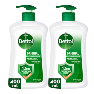 Dettol Original Liquid Handwash Pump, Pine Scent, 400ml Pack of 2