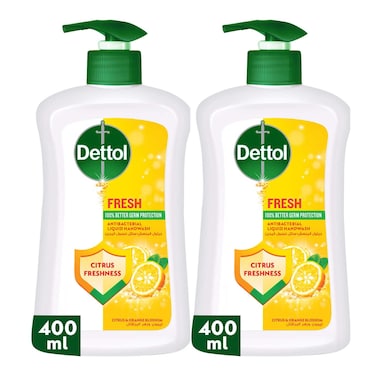 Dettol Fresh Anti-Bacterial Hand Wash, Citrus &amp; Orange Blossom Scent,400ml Pack of 2