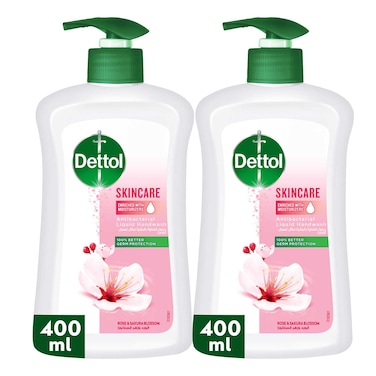 Dettol Skincare Liquid Handwash Pump, Rose &amp; Sakura Blossom Scent, 400ml Pack of 2