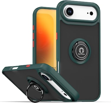 Case for IPhone 17 Air Case Cover Metal Ring Holder Grip Kickstand Car Magnetic Mount Shockproof Matte Hard Back Bumper Case for IPhone Air 5G 2025 Green
