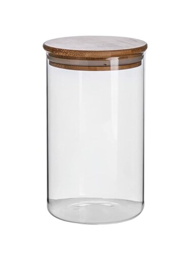 Vague Borosilicate Glass Jar With Bamboo Lid, 1 Litre Capacity
