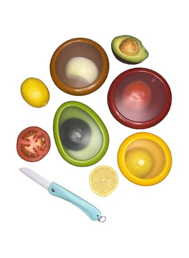 Generic 4pcs Silicone Food Storage Containers - Avocado, Onion, Lemon &amp; Tomato Savers with Bonus Knife
