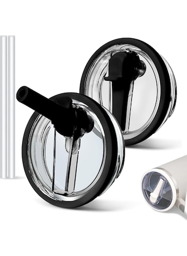 2 Pack 40 oz Flip Straw Lid Replacement, Reusable Cover, Leak Proof Lid, Only for Stanley Quencher 40oz, Spill Proof Splash Resistant Lids (Black)