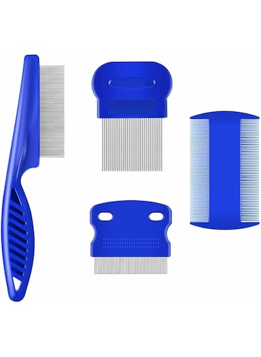 4 Pack Flea Lice Comb, Stainless Steel Dog Cat Grooming Combs with Rounded Teeth, Double Sided Professional Pet Tear Stain Remover, Dematting Tool for Small, Medium &amp; Large Pets