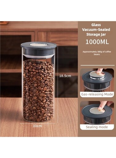 Glass Vacuum-Sealed Storage Canister ,1000 ML Food-Safe Storage Jar, Kitchen Food Storage Container,Perfect for Home Food Reservation ,Coffee,Beans,Tea,Sugar,Nuts,Spices,Snacks for Fresh Keeping