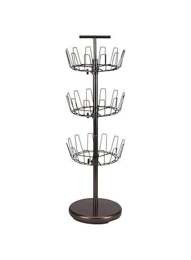 Household Essentials 2138 Three-Tier Adjustable Revolving Shoe Rack   Bronze