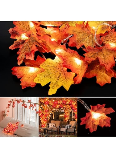 AUTOYSUR Thanksgiving Decorations Lighted Fall Garland, Maple Leaves String Lights Battery Operated 32.8 Ft 100 LED Fall Lights for Indoor Outdoor Holiday Autumn Home Party Halloween Decor