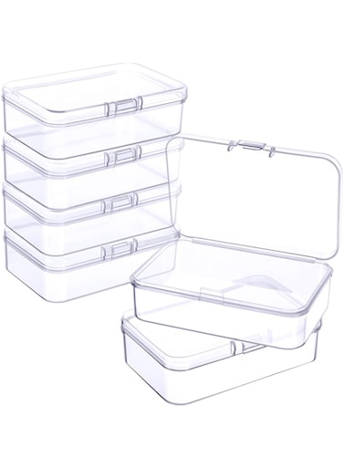 Jetec 6 Pieces Small Clear Plastic Bead Storage Container Boxes with Hinged Lid for Collecting Small Items, Jewelry (3.27 x 2.13 x 1.02 Inches)
