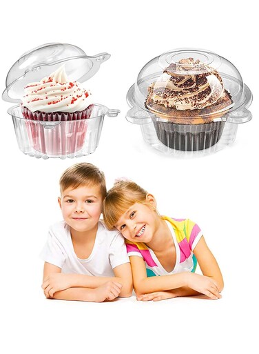 Cupcake Holders, Disposable Clear Plastic Single Cupcake Muffin Dome Holders Cases Individual Cupcake Boxes Bulk for Wedding, Party Cake, Muffin, Fruit Salad
