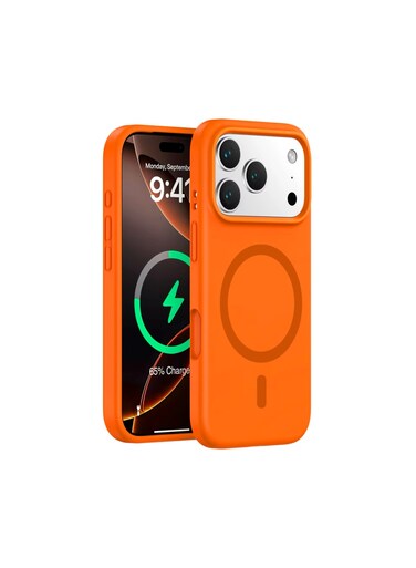 Mobcos iPhone 17 Pro Orange Elite Ring Premium Silicone MagSafe Case for iPhone   Silky Soft Touch   Military-Grade Shockproof Protection   Strong Magnetic Compatibility   Luxury Slim Cover