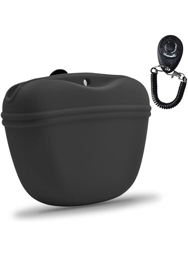AUDWUD Silicone Dog Treat Pouch,With Dog Training Clicker,Clip on Portable Training Container,Convenient Magnetic Buckle Closing and Waist Clip