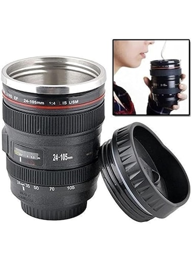 Camera Lens Shaped Coffee Mug with Cookie Holder Coffee Mug