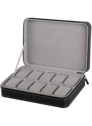 KMjungu Men's 10-Grid Faux Leather Watch Box Jewelry Bracelet OrganizerVelvet Display Rack Storage Case Tray Case Holder Travel Accessory For Men