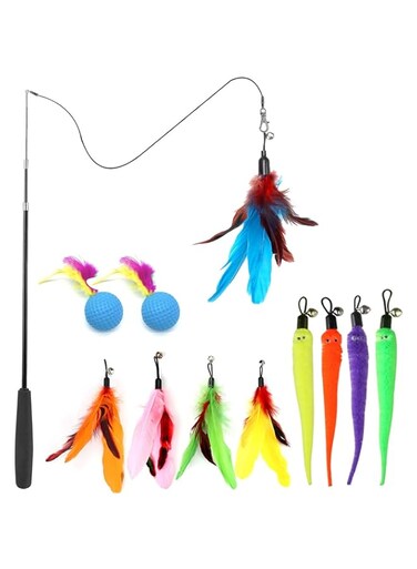 MCENTT Interactive Cat Toys Set - Retractable Teaser Wand &amp; Feather Toy - Fun Hanging and Door-Mounted Toys for Indoor Cats &amp; Kittens to Chase and Play!