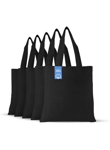 Simply Green Solutions Reusable Cotton Cloth Grocery Craft Bag, 15 x 16 Reusable Tote with Handle, Pack of 5