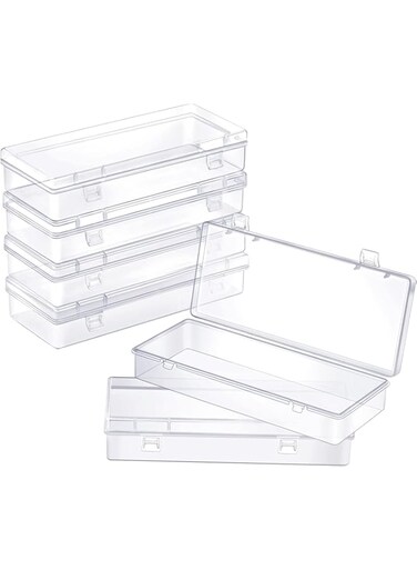 Wawasia 6 Pack Small Plastic Storage Containers with Hinged Lids, Rectangle Empty Clear Plastic Storage Containers Box for Beads and Other Craft Items (6.1 x 2.56 x 1.18 Inch)