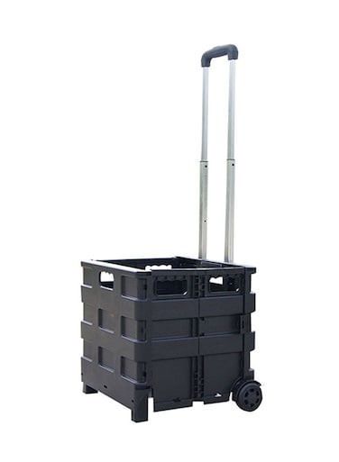 Wheeled Folding Shopping Bag Cart Black/Silver 14 x 44 x 3.56cm