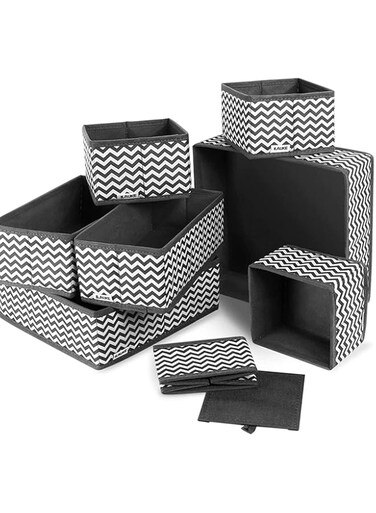 TAME Drawer Underwear Organizers Storage Box Foldable Closet Dresser Drawers Divider Organizer Fabric Cloth Basket Bins for Sock Bras Baby clothes, Set of 10, Grey