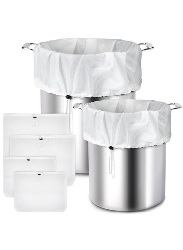 Pack Reusable Brew Bags - 250 Micron Fine Mesh Strainer Bags for Beer and Wine Making, Drawstring Cheese Cloth Bags, 22x26 &amp; 16x18 Inches, Ideal for Home Brewing Supplies.