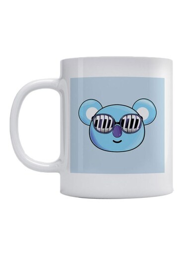 Bear Face With Glass Printed Mug White/Blue/Black 350ml