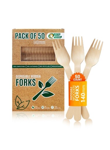 Wooden Biodegradable Fork (50 Pack) 140 MM   Bamboo/Birch, Premium, FSC-Certified, Reusable, BPA-Plastic Free, Sturdy   For Home, Office, Dining, Picnic, Party and Takeout   100% Eco Friendly