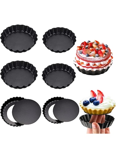 &atilde;&euro;6PCS Carbon Steel Loose Bottom Pie Pans&atilde;&euro;&lsquo;Mini Tart Tins Fruit Pie Baking Pans   3Inch + 4Inch Set Removable Non-Stick Molds   Food-Grade Non-Stick Coating Hardness No Deformation   Wave Edge Design One-Piece Easy Demolding   Baking Essential Professional Ovenware