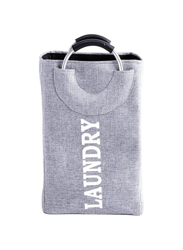 GOGO Laundry Basket Foldable Laundry Basket with Handle Large Capacity Dirty Clothes Basket Storage Bag Waterproof Home Laundry Organizer Hamp 32x25x50Cm Silver