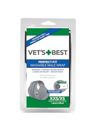 Vet's Best Washable Male Dog Diapers   Absorbent Wraps with Leak Protection Excitable Urination, Incontinence, or Marking XXS/XS 1 Reusable Diaper Per Pack