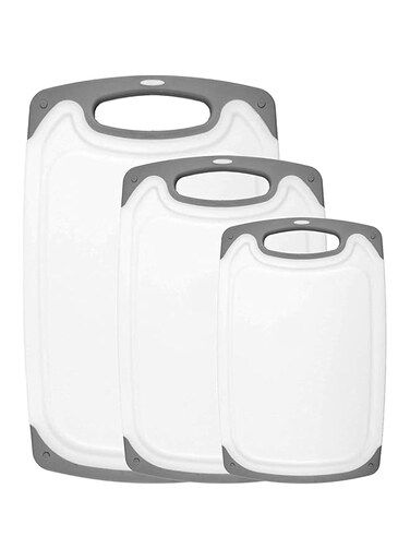 HOMWE Cutting Boards for Kitchen - BPA-Free Chopping Board - Different Sizes &amp; Non Slip Handles - Reversible, Large Cutting Board Set - Unique Gifts for Cooks Who Have Everything - 3-Pack Gray