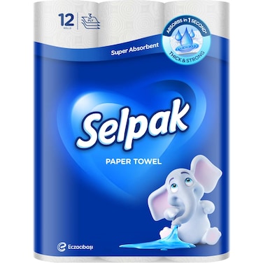 Selpak Super Absorbent Kitchen Paper Towel 3 Ply 12 Rolls