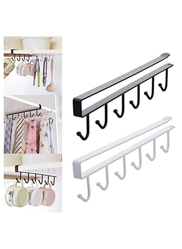 Multifunction Kitchen Storage Rack Cupboard Shelf Hanging Hook Wardrobe Organizer Holder - Black/White