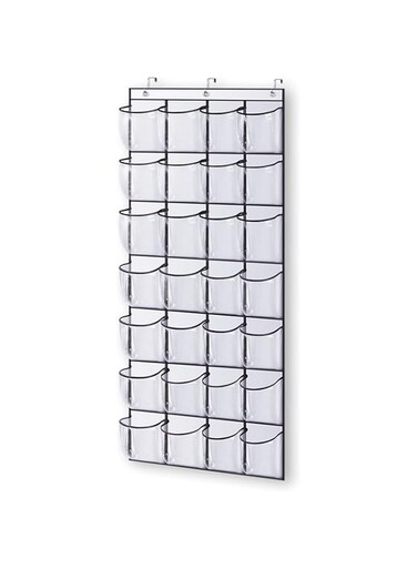 KEETDY 28 Large Clear Over The Door Shoe Rack with Crystal Pockets Hanging Shoe Organizer Storage Shoe Holder for Closet Hanger, White